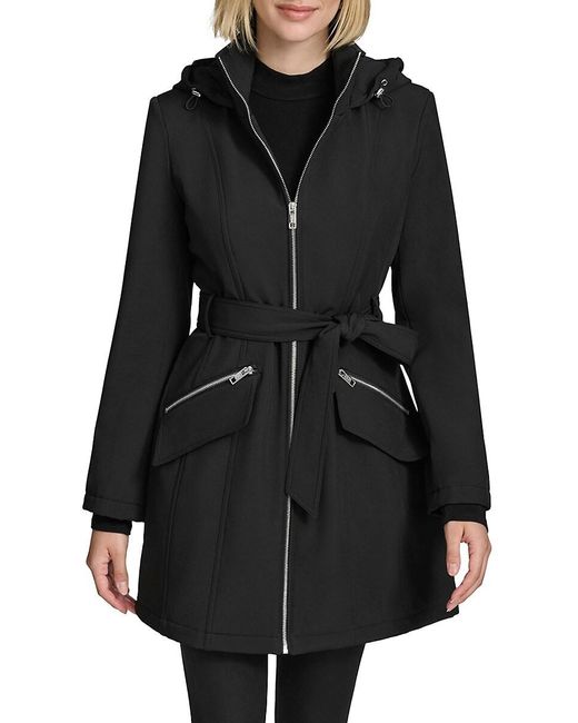 Andrew Marc Black Quinn Belted Hooded Coat