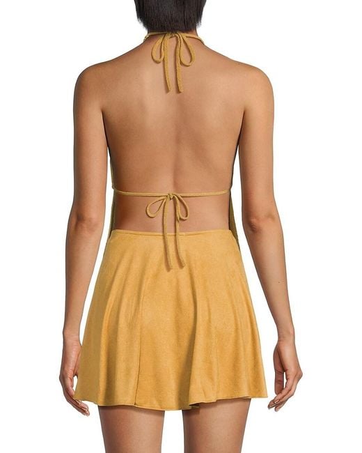 WeWoreWhat Yellow Crochet Halter Bikini Top