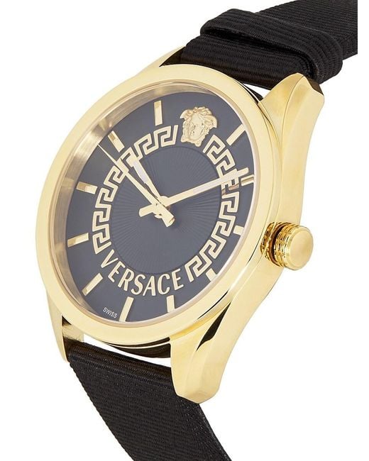 Versace White V-Circle Ip & Guilloché Dial Grosgrain-Strap Watch/36Mm