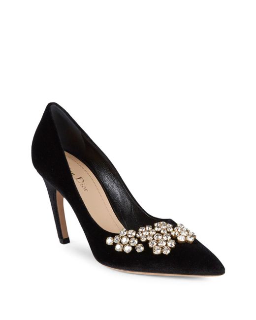 Dior Crystal-embellished Velvet Pumps in Black | Lyst