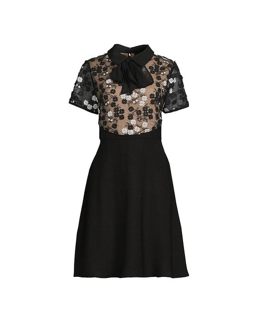 FOCUS BY SHANI Black Floral Embroidery Fit & Flare Dress