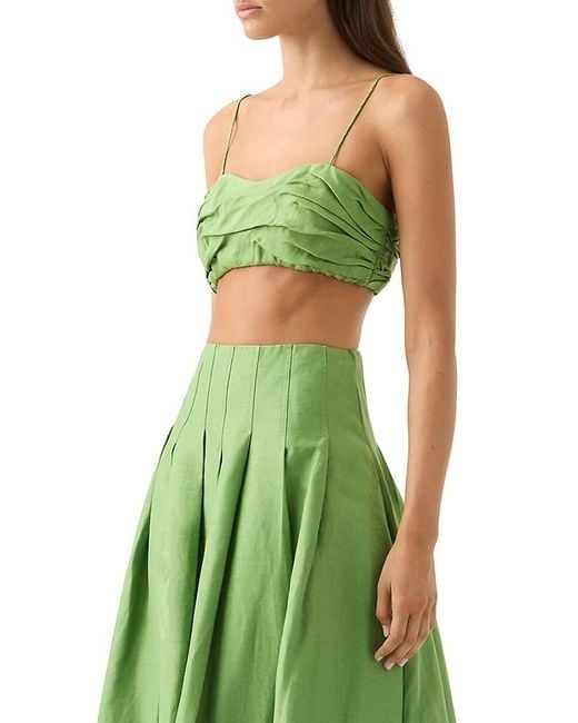 Aje. Green Thea Draped Linen Blend Crop Top