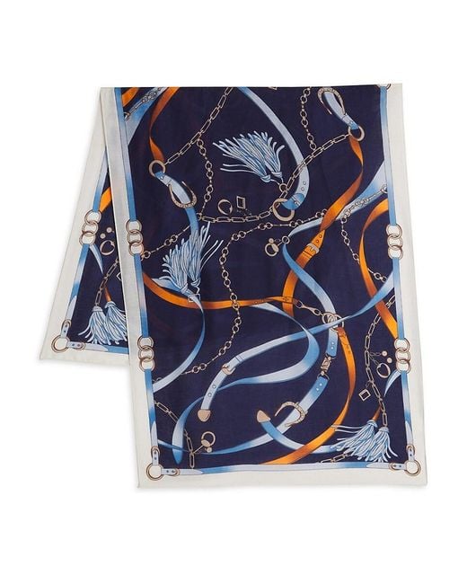 La Fiorentina Blue Chain Print Satin Scarf