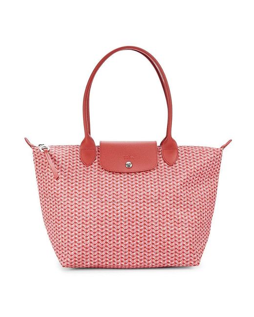 Longchamp Printed Leather Trim Tote in Pink Lyst