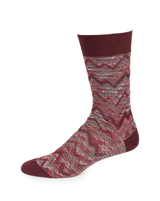 Missoni Purple Zigzag Woven Crew Socks for men