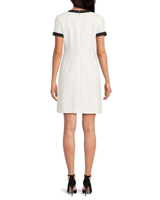 Karl Lagerfeld White Scuba Crepe Contrast-Trim A-Line Dress