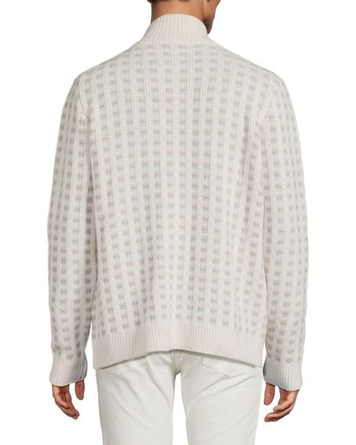 Sartorio Napoli White Classic Cashmere Full-Zip Sweater for men
