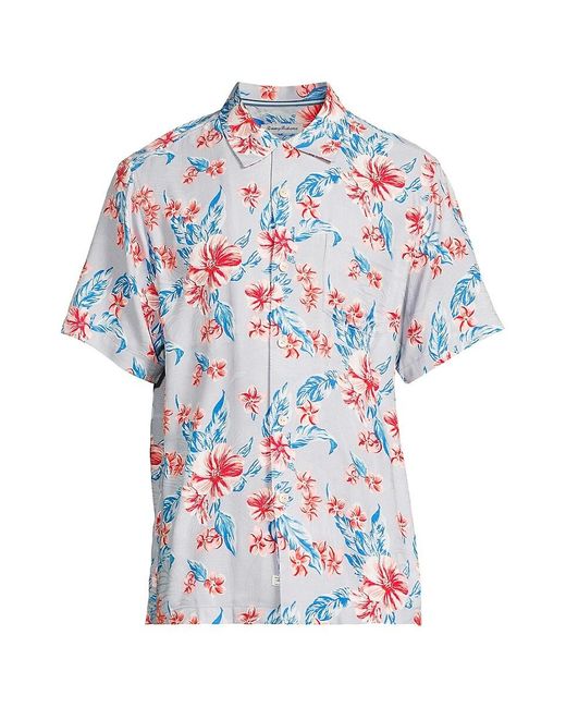 Tommy Bahama Blue Cape Hibiscus Floral Silk Shirt for men