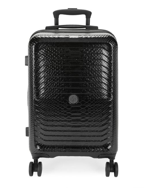 Roberto Cavalli Black 22" Snake-embossed Plated Spinner Suitcase