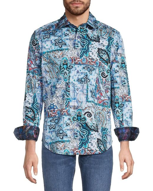 Robert Graham Blue Webbs Print Shirt for men