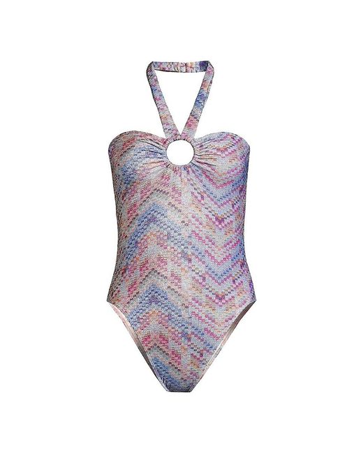 Ramy Brook Blue Sidney Abstract Halter One-Piece Swimsuit