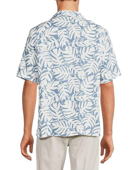 Onia Blue Leaf Print Camp Shirt for men