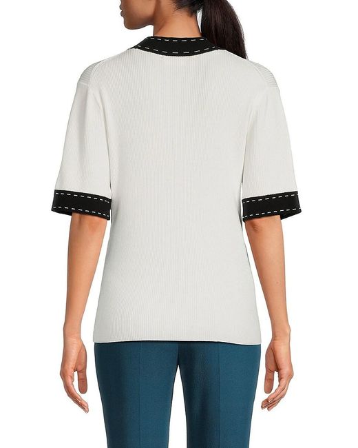 Karl Lagerfeld White Contrast Trim Ribbed Sweater