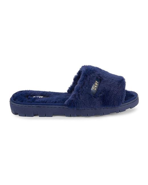 DKNY Blue Jill Faux Fur Slides