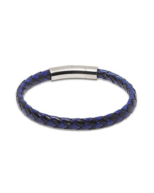 Tateossian Blue Rt Leather Single Wrap Button Bracelet for men
