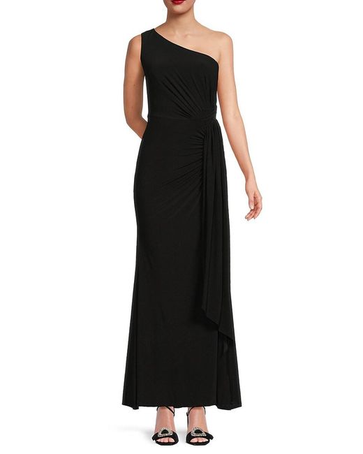Vince Camuto Black One Shoulder Overlay Gown