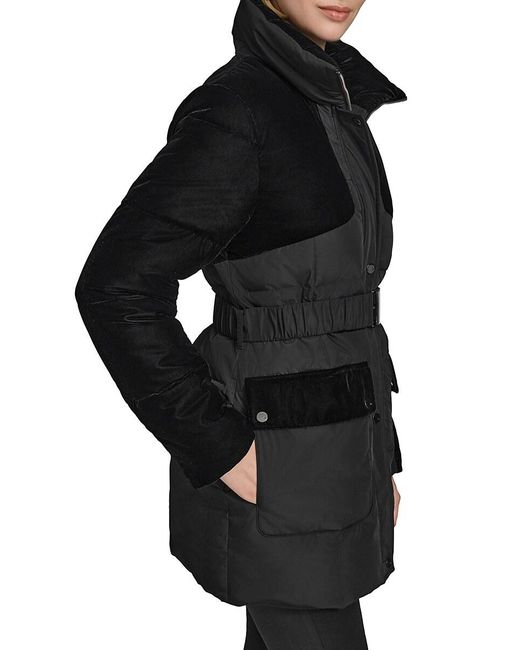 Andrew Marc Black Kempsey Belted Longline Puffer Jacket