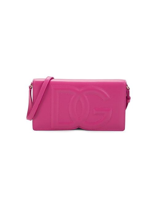 Dolce & Gabbana Pink Logo Leather Two Way Clutch