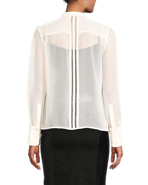 Reiss White Striped Mesh Cut-Out Blouse