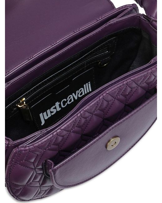 Just Cavalli Purple Icon Tiger Plaque Shoulder Bag