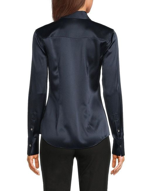 Theory Blue Silk-Blend Button-Front Shirt