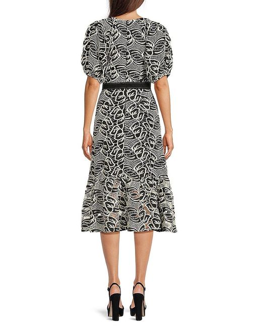 Sam Edelman Multicolor Embroidered Puff-sleeve Midi-dress