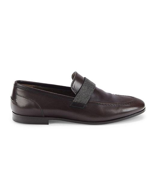 Brunello Cucinelli Leather Penny Loafers in Black | Lyst