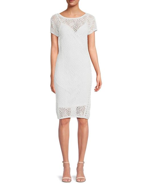 Donna Karan White Crochet Knee Length Sheath Dress