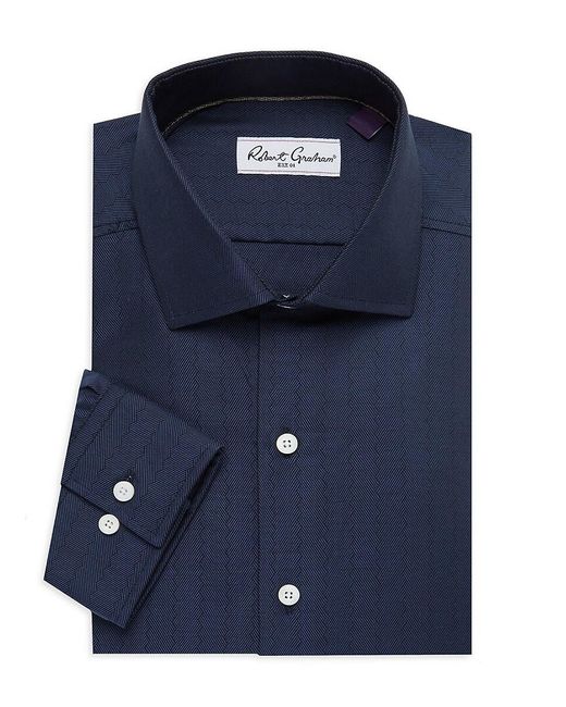 Robert Graham Blue Cotton Tailored Fit Dress Shirt for men