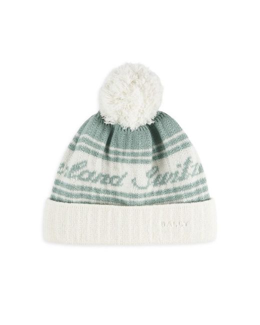 Bally Blue Striped Cashmere Pom-Pom Beanie for men