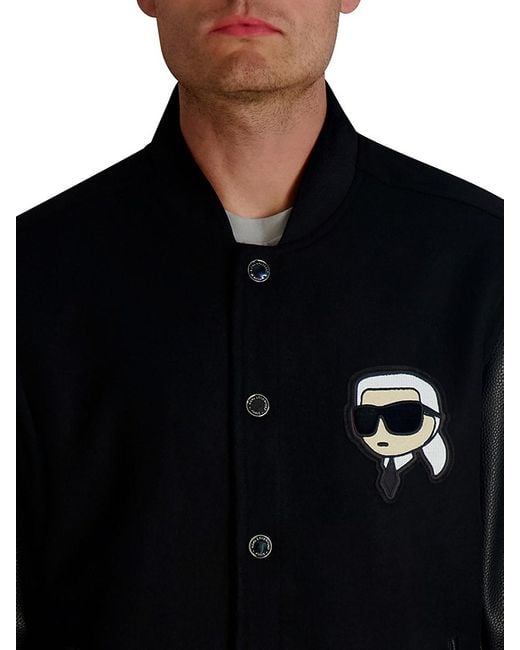Karl Lagerfeld Black Regular-Fit Varsity Bomber Jacket for men