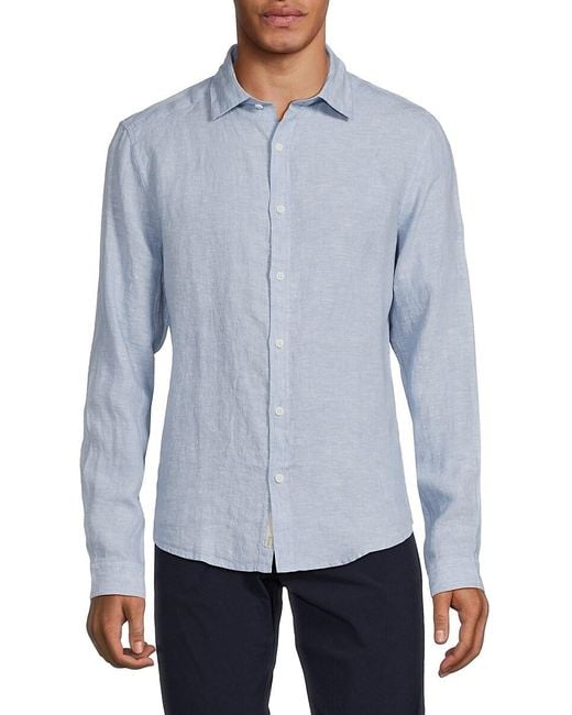Onia Blue Linen Slim Fit Shirt for men