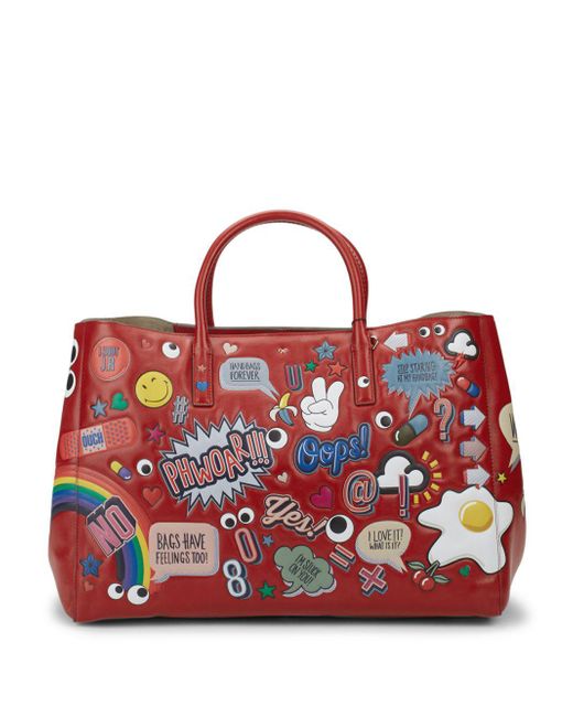 Anya Hindmarch Red Ebury Small Ii Allover Wink Stickers Tote Bag