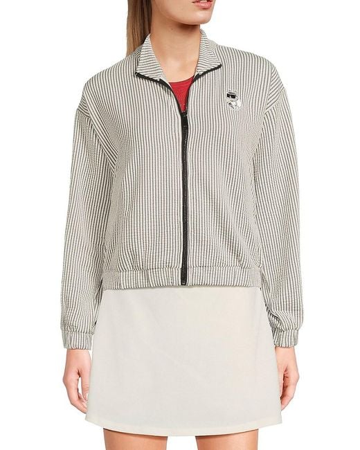 Karl Lagerfeld Gray Striped Patch Zip Jacket