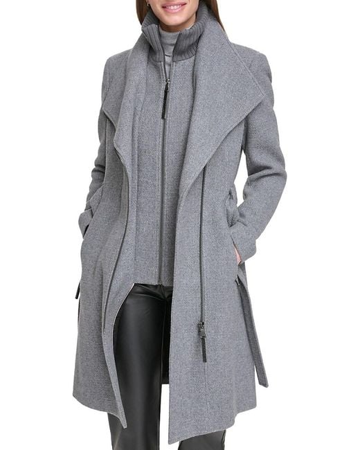 Calvin Klein Gray Angled Twill Wrap Coat