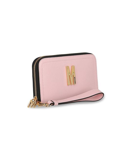 Moschino Pink Logo Leather Zip Around Wallet