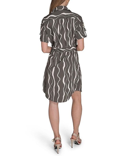 Halston Heritage Green Printed Cinched Mini Shirtdress