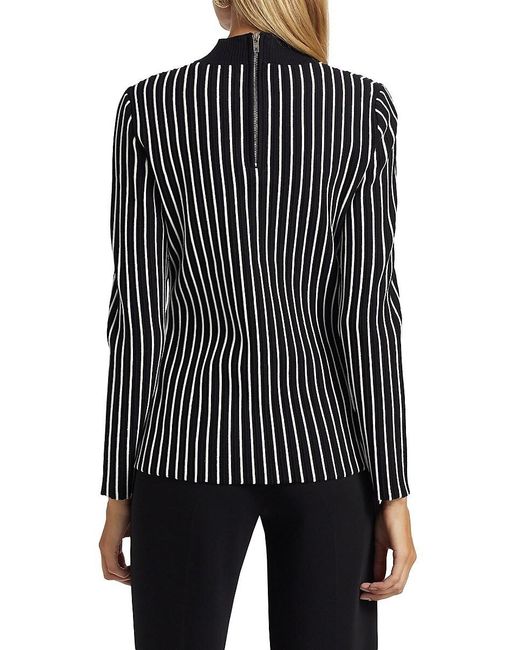 Tahari Black Winslow Striped Mock-turtleneck Sweater