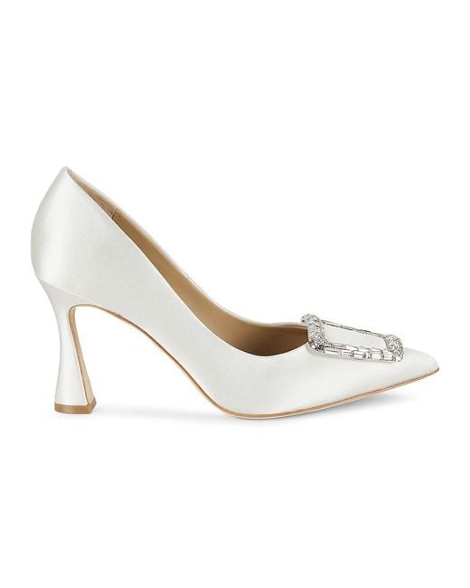 Badgley Mischka White Aubree 85mm Embellished Satin Pumps