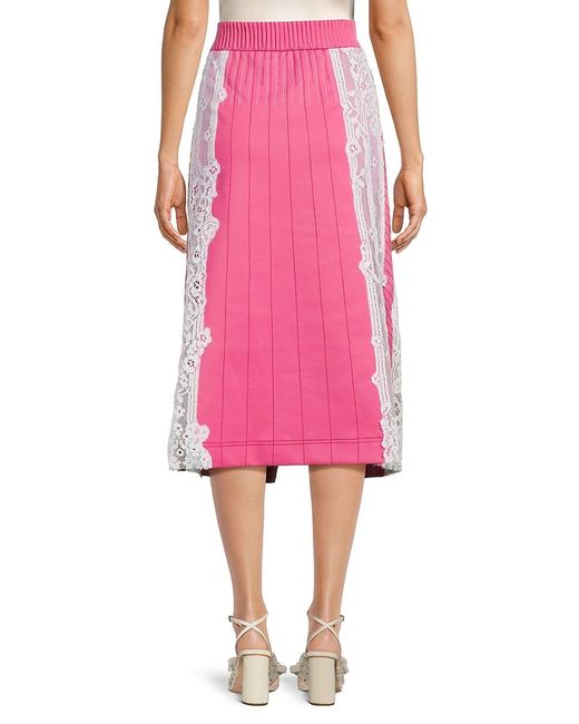 Valentino Pink Lace Trim A-line Midi Skirt