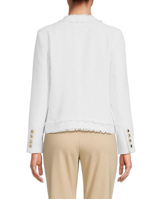 Saks Fifth Avenue White Fringe Tweed Jacket