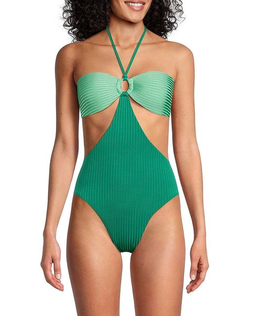 Trina Turk Olympia Halterneck Cutout One Piece Swimsuit In Green Lyst