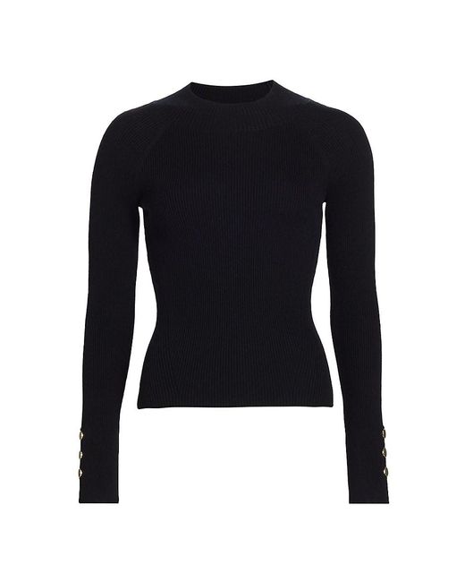 10 Crosby Derek Lam Blue Kassandra Rib-Knit Button-Cuff Sweater