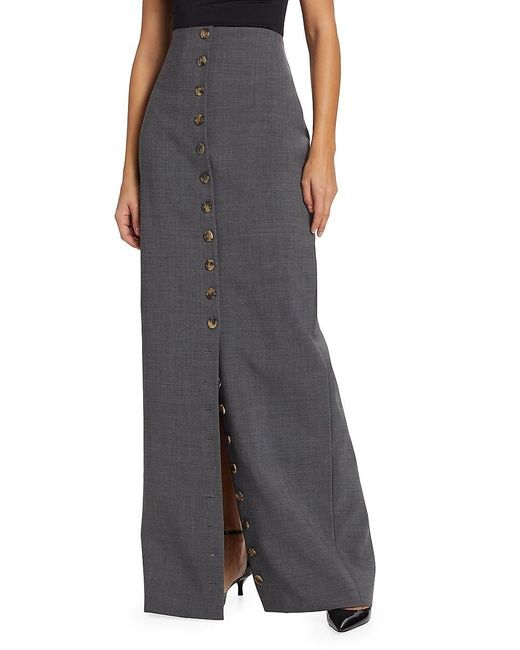 A.W.A.K.E. MODE Gray A. W.A. K.E. Mode Button-Front Virgin Wool Blend Maxi Skirt