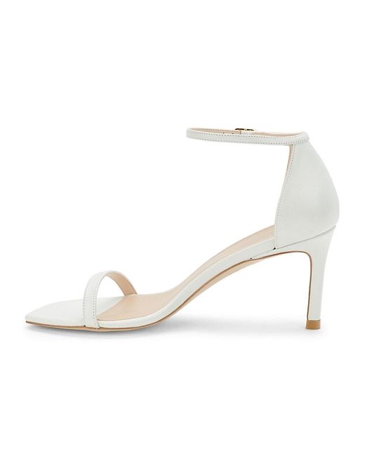 Stuart Weitzman White Amelina Leather Ankle-Strap Sandals