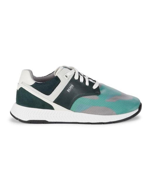 BOSS by Hugo Boss Leather Men's Titanium Textured Colorblock Sneakers -  Green - Size 7 in Blue - Lyst
