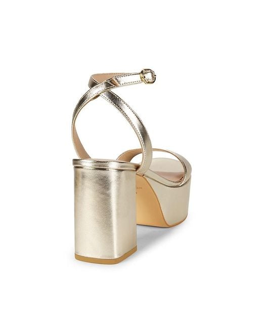Stuart Weitzman Natural Gala 90mm Metallic Leather Platform Sandals