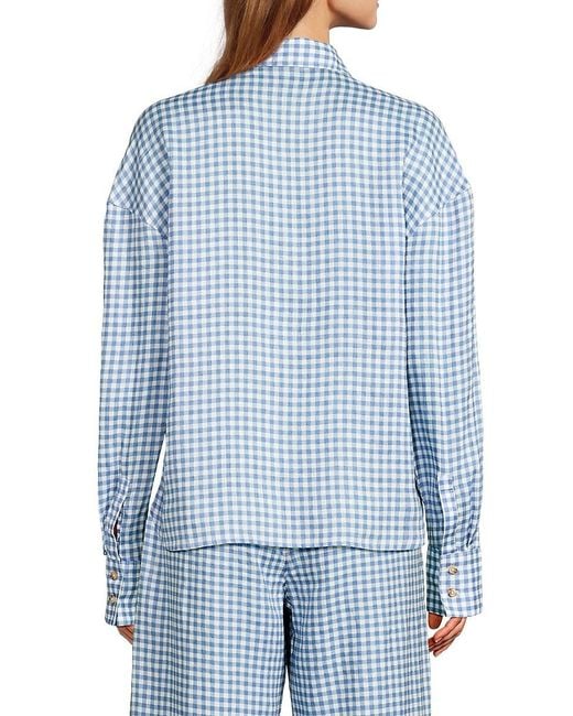 Saks Fifth Avenue Yellow Gingham Check 100% Linen Oversized Shirt