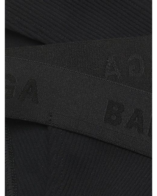 Balenciaga Black Rib Knit Logo Thong