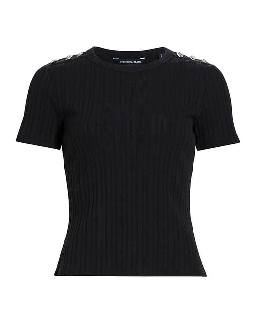 Veronica Beard White Draya Embellished Knit Crop T-Shirt